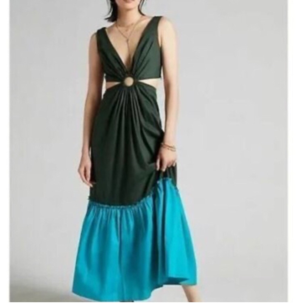 Anthropologie Geisha Designs Green and Blue Maxi Dress